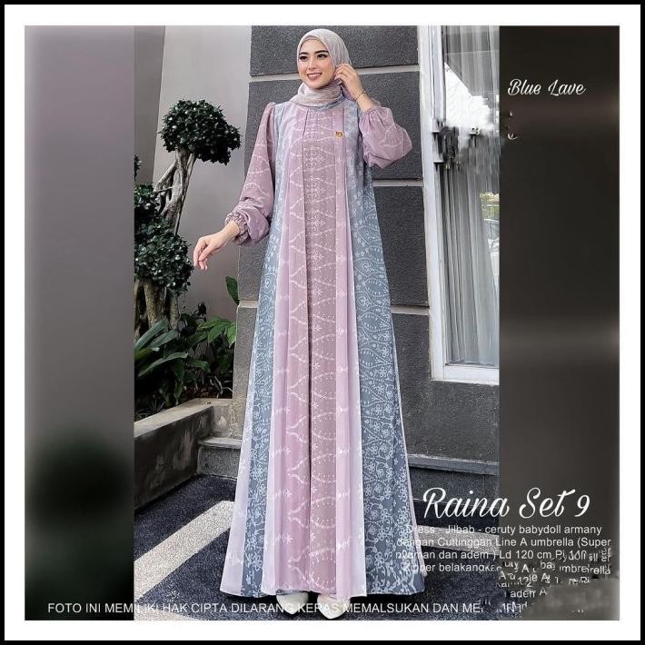terbaru baju gamis wanita muslim raina 9 set jilbab dress ceruti motif cantik fashion perempuan dewa