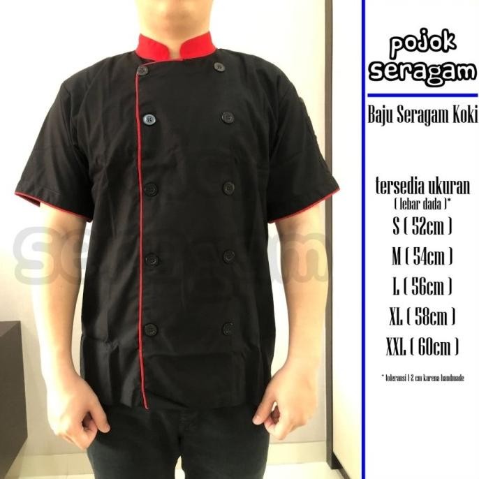 Baju Seragam Koki - Lengan Pendek // Hitam Merah .,