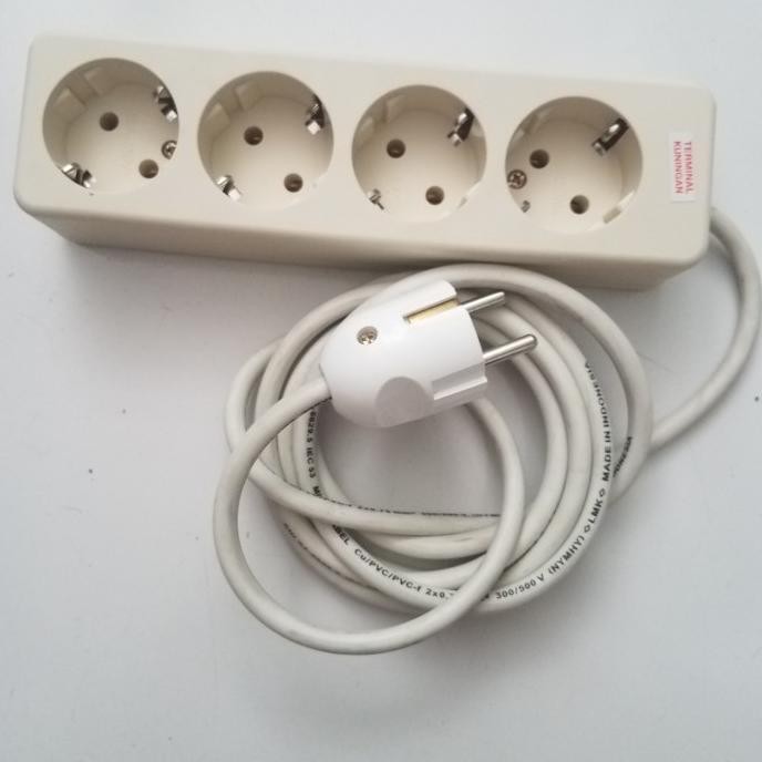 Stop kontak UTICON 4 lubang + 2m kabel + steker arde broco Original