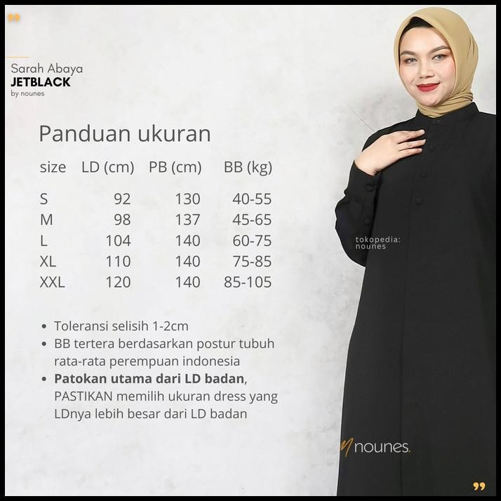terbaru jetblack nounes sarah abaya dress gamis hitam pekat polos promo