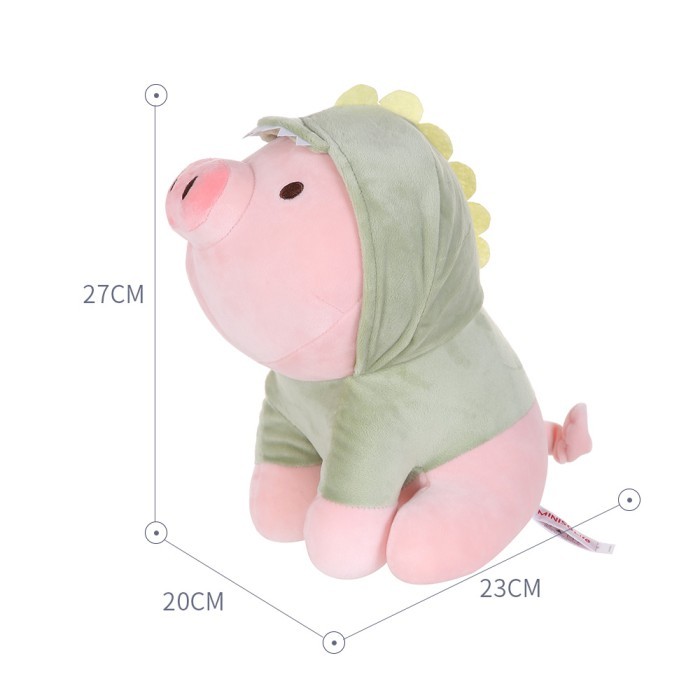 

MINISO OFFICIAL BONEKA MAINAN ANAK SITTING PIGLET PLUSH TOY WITH DINOSAUR HOODIE