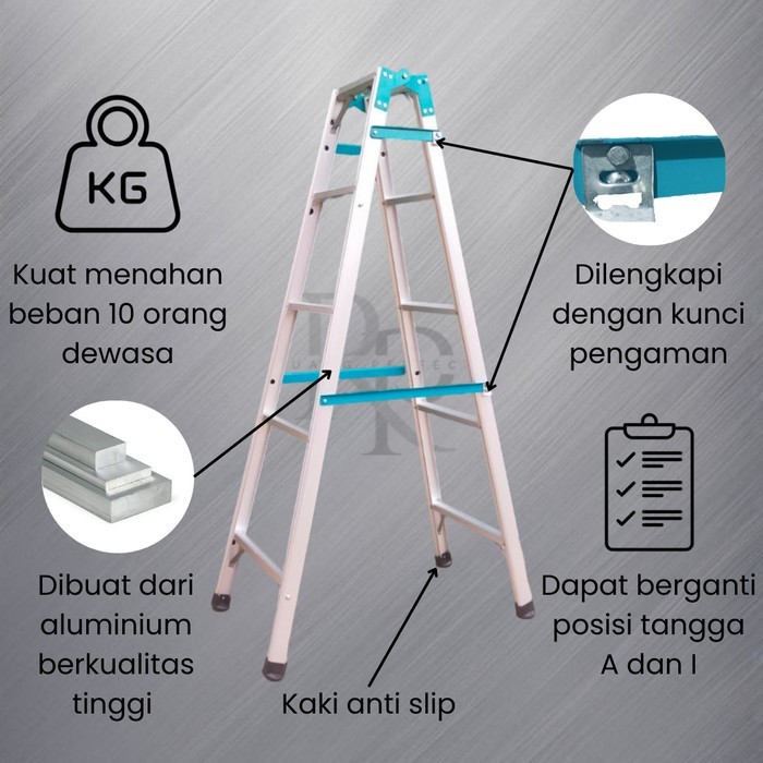 Tangga Lipat Aluminium 3 Meter Super Tebal Berkualitas Silver & Hitam
