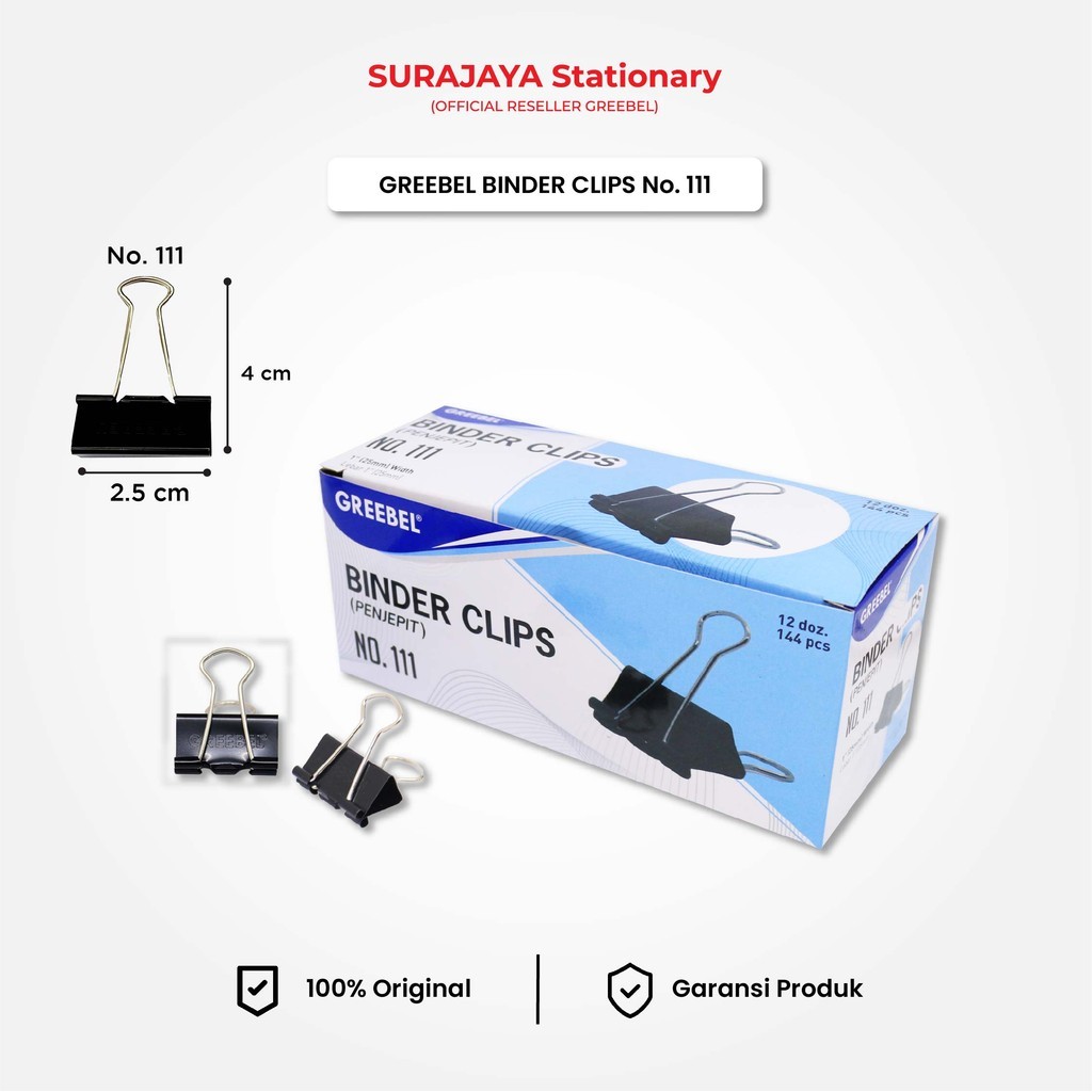 

GREEBEL Klip Kertas Binder Clip / Penjepit Kertas Hitam Besar Kecil 111 (25MM)