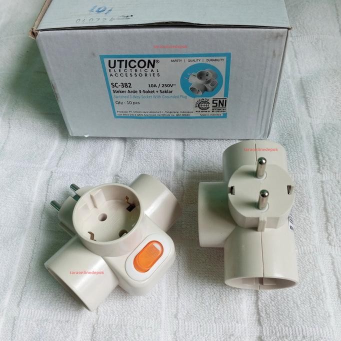 Steker Listrik T Arde  Stop Kontak 3 Lubang + Saklar On Off SC 382 Uticon Original