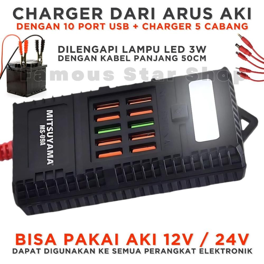 al Charger HP Dari Arus Aki Casan HP Dari Aki Motor / Mobil Kabel Jack Buaya 50cm ( bisa aki 12v & 2