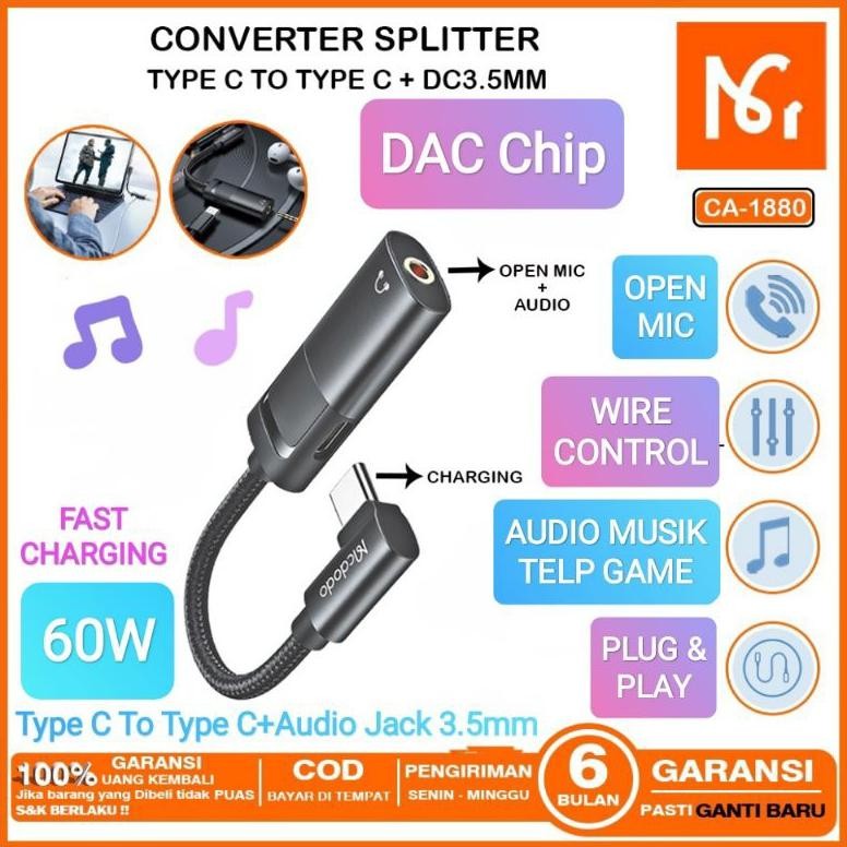 zo Mcdodo Adapter Converter Splitter Type C To Type C + Audio Jack 3.5mm Open c DAC Chip