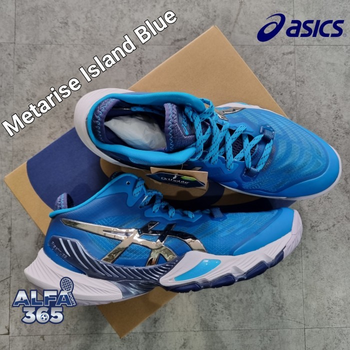 TERLARIS Sepatu Voli Asics Metarise 2023 ISLAND BLUE/PURE SILVER