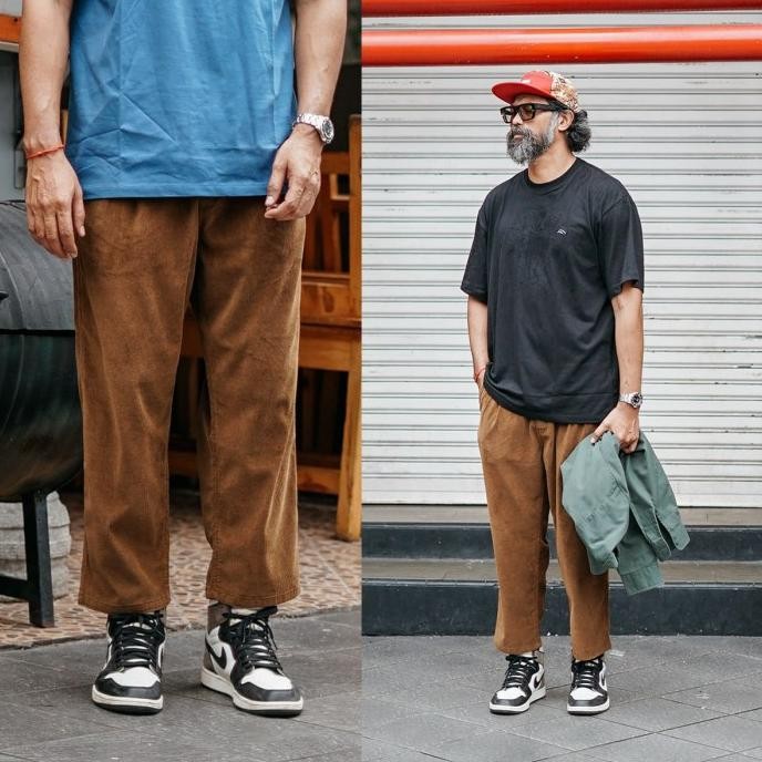 

goodfriends celana corduroy loose fit crooks baggy pants almond termurah