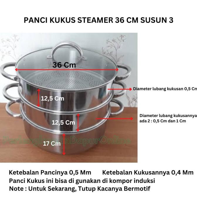 Siap Kirim Panci Kukus Serbaguna Supra 36 Cm Susun 3 Stainless Steel