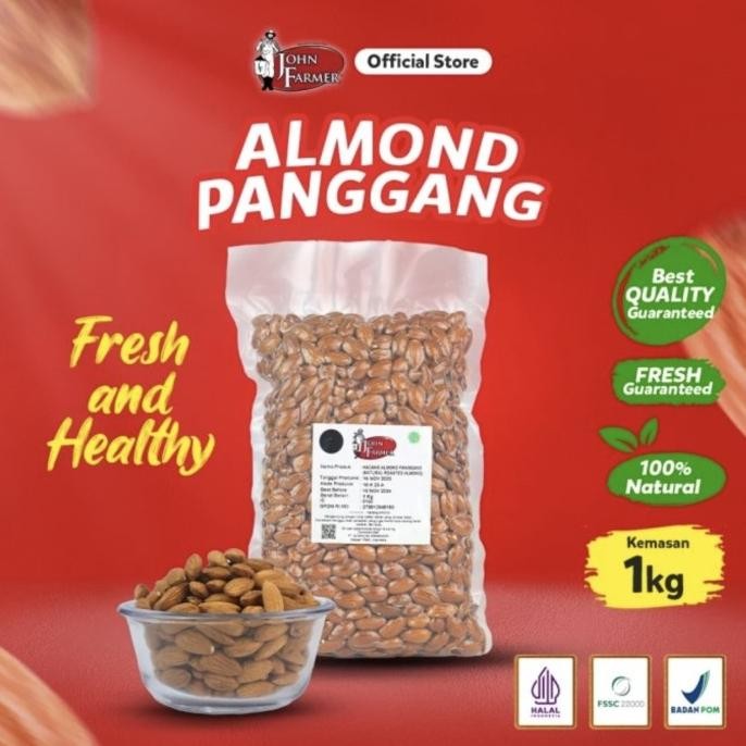 

john farmer natural roasted almond 1 kg - almond panggang 1 kg termurah