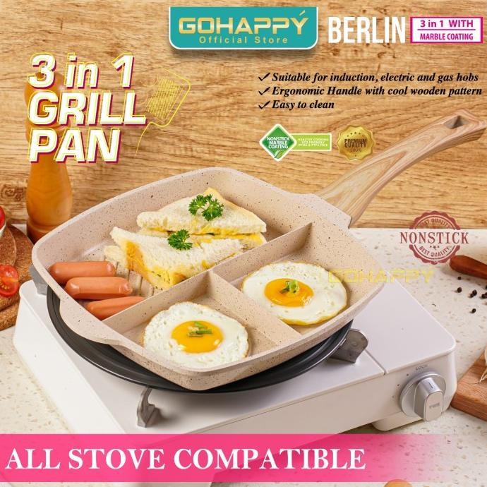 Siap Kirim Panci Grill Pan 3 sekat anti lengket - Berlin Go happy Alat Pemanggang