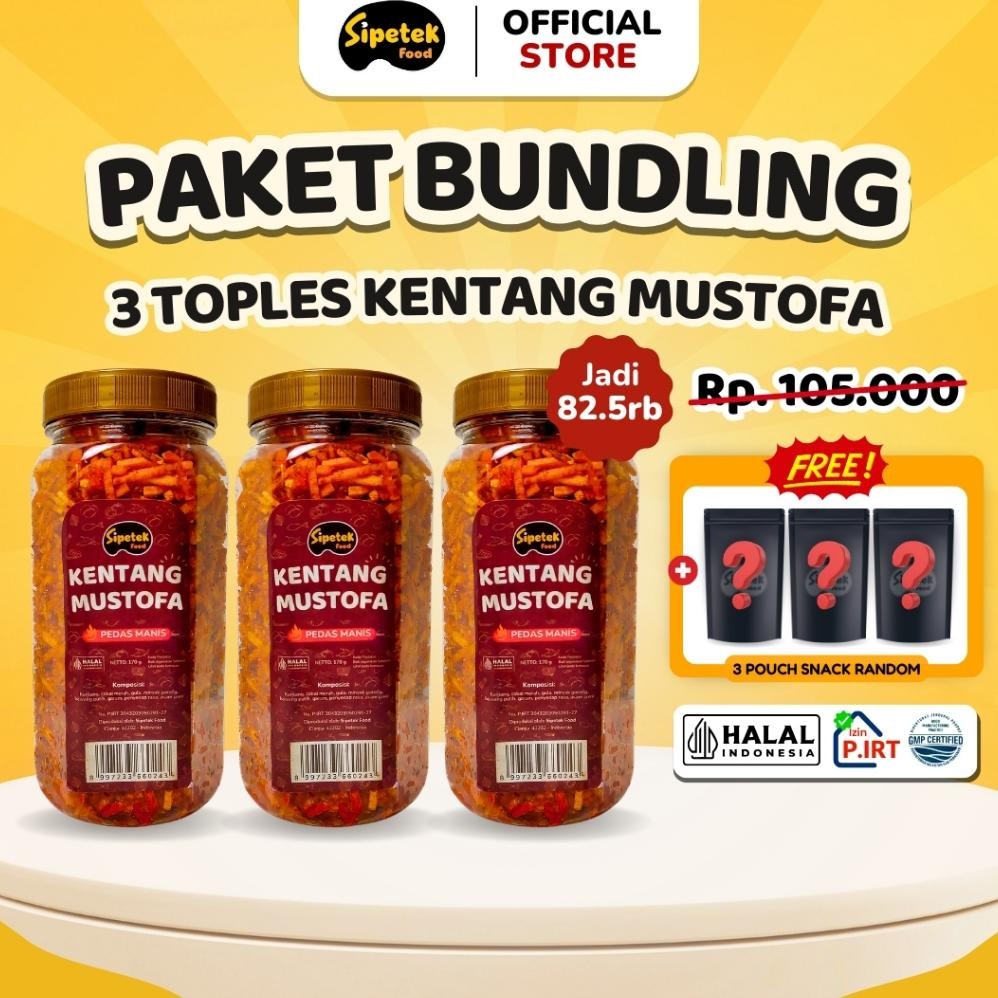 

ang [Spesial] Paket Bundling Hemat 3 Toples Kentang Mustofa Gratis 3pcs Snack