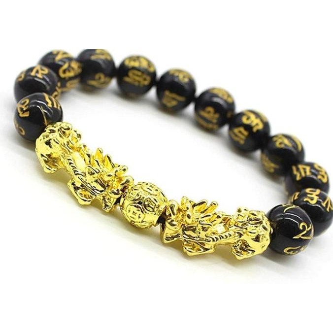 fth-56 GELANG BATU PIXIU OBSIDIAN JIMAT MANTRA BUDDHA PRIA WANITA 12MM G339 Hemat
