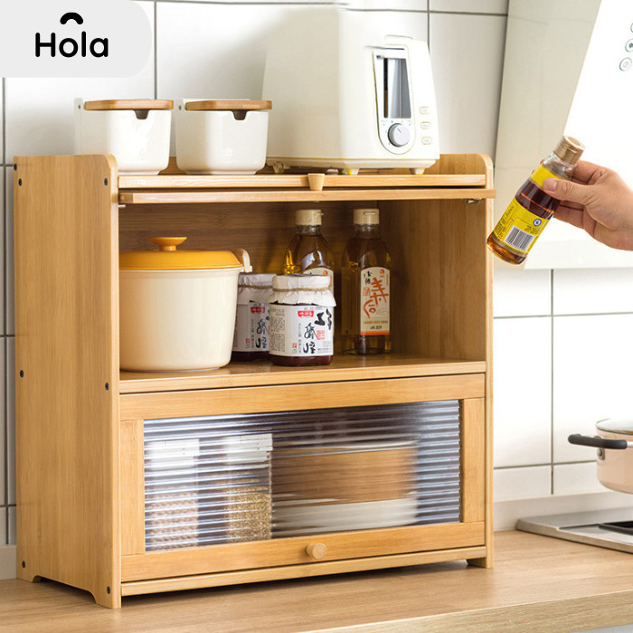 RAK KAYU DAPUR TUTUP TRANSPARAN ETALASE PERALATAN MAKAN MINIMALIS