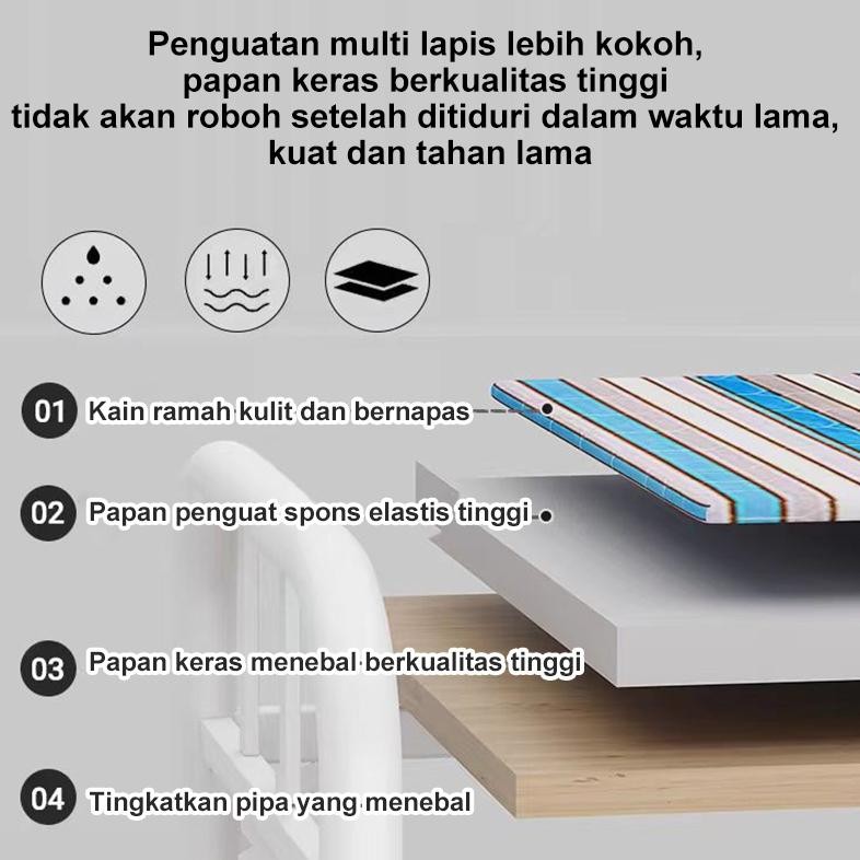 Tempat Tidur Lipat Tempat Tidur Lipat Besi Portabel Kasur Lipat Garis Biru Yang Bisa Dilipat