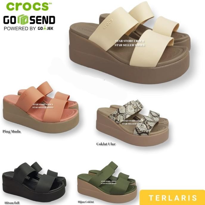 Sandal Crocs Wanita Brooklyn Wedges Original