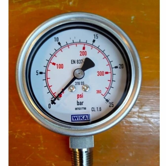 Wika Pressure Gauge 2,5 Inch 0-25 Bar (Dual Scale) 1/4 Npt Ss Bottom