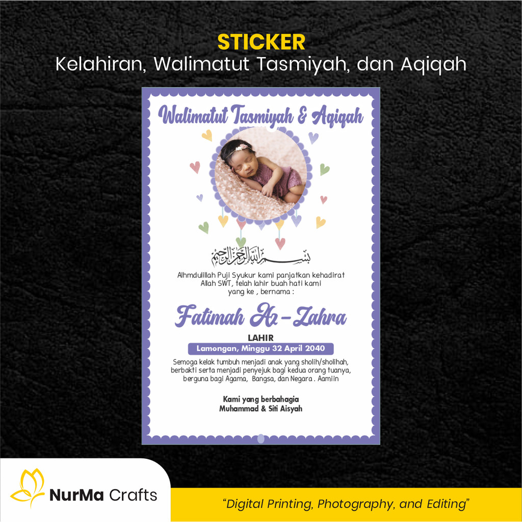 

Stiker Bayi (Walimatut Tasmiyah dan Aqiqah) - Kertas Sticker Bontak / Kertas Art Paper