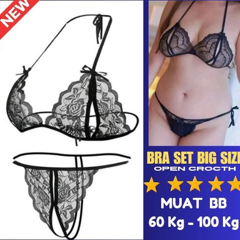 Lingerie BIG SIZE JUMBO BESAR Sexy Bra Set Gstring Transparan Renda Tali Satu Import
