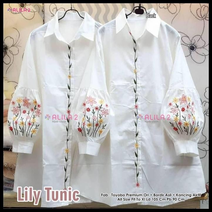 Lily Tunik Kemeja Putih Bordir Ori Alila Best Seller