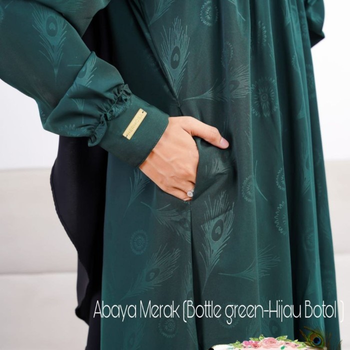 Grosir Gamis Syar'I Hermosa Motif Abaya Merak Warna Hijau Botol