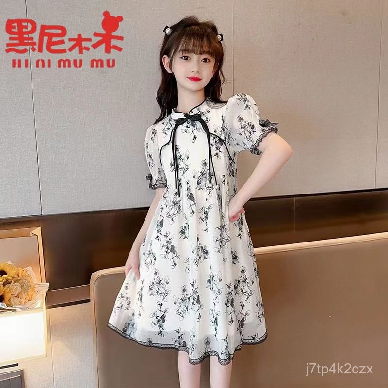 Gaun Qipao Musim Panas Hitam Ni Mu Mu