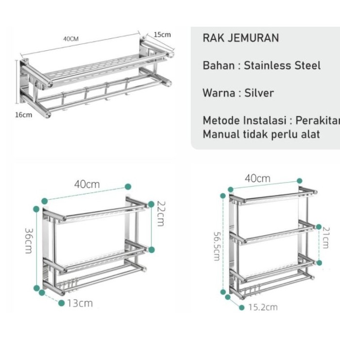 Rak Dinding Tempel/Rak Dapur Gantung/Rak Serbaguna Stainless