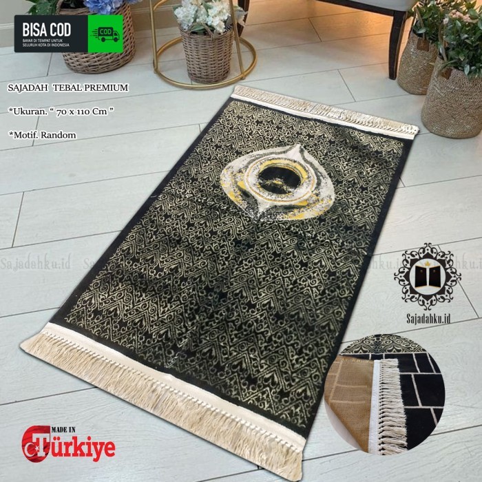 Sajadah Hitam Turkey Turki Sejadah Bludru Premium Original Super Tebal