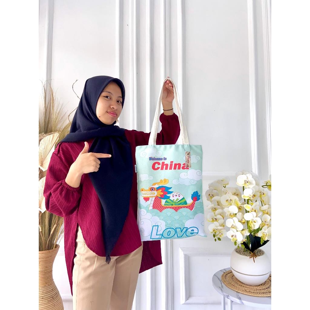TOTE BAG CHINA, TAS KANVAS SOUVENIR READY 6 MOTIF SIAP KIRIM