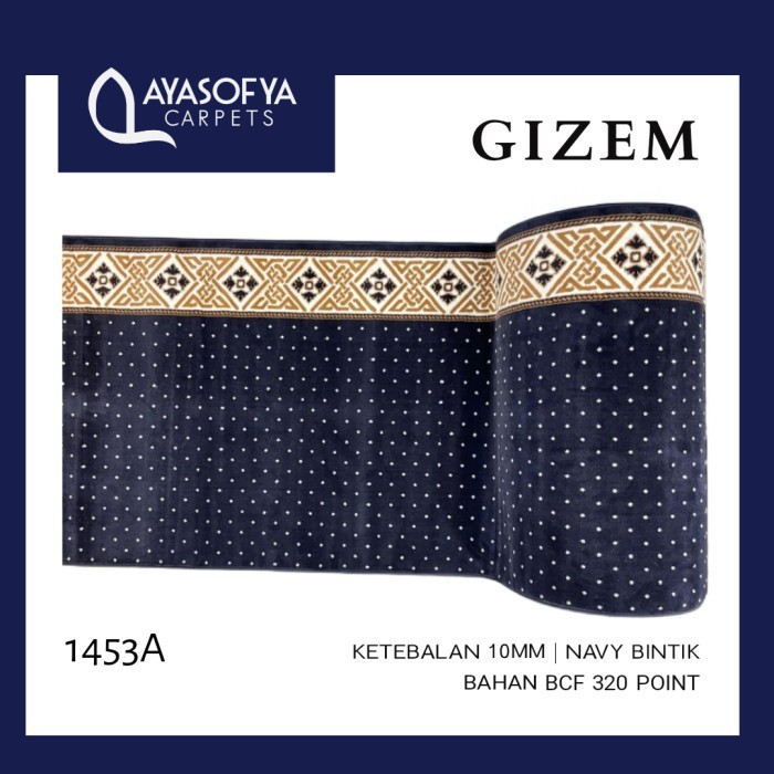 Karpet Masjid Meteran Turki Sajadah Gizem 1453A Motif Biru Navy Bintik