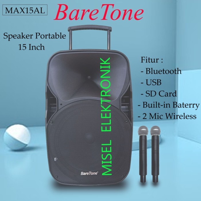 Baretone Max15Al Speaker Portable 15 Inch Usb Mp3 Bluetooth