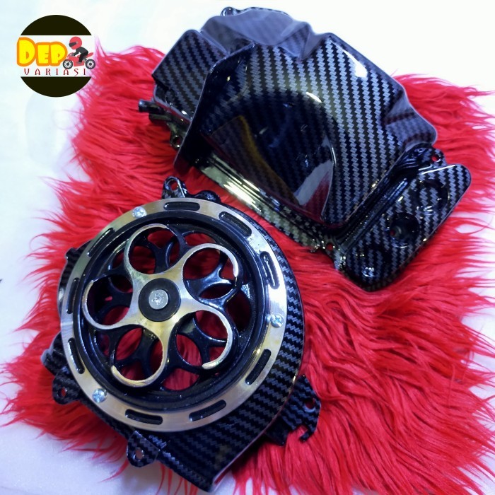 (2 pcs) PAKETAN CARBON KIPAS SPINNER BOX FILTER UDARA HONDA BEAT SCOOPY KARBU