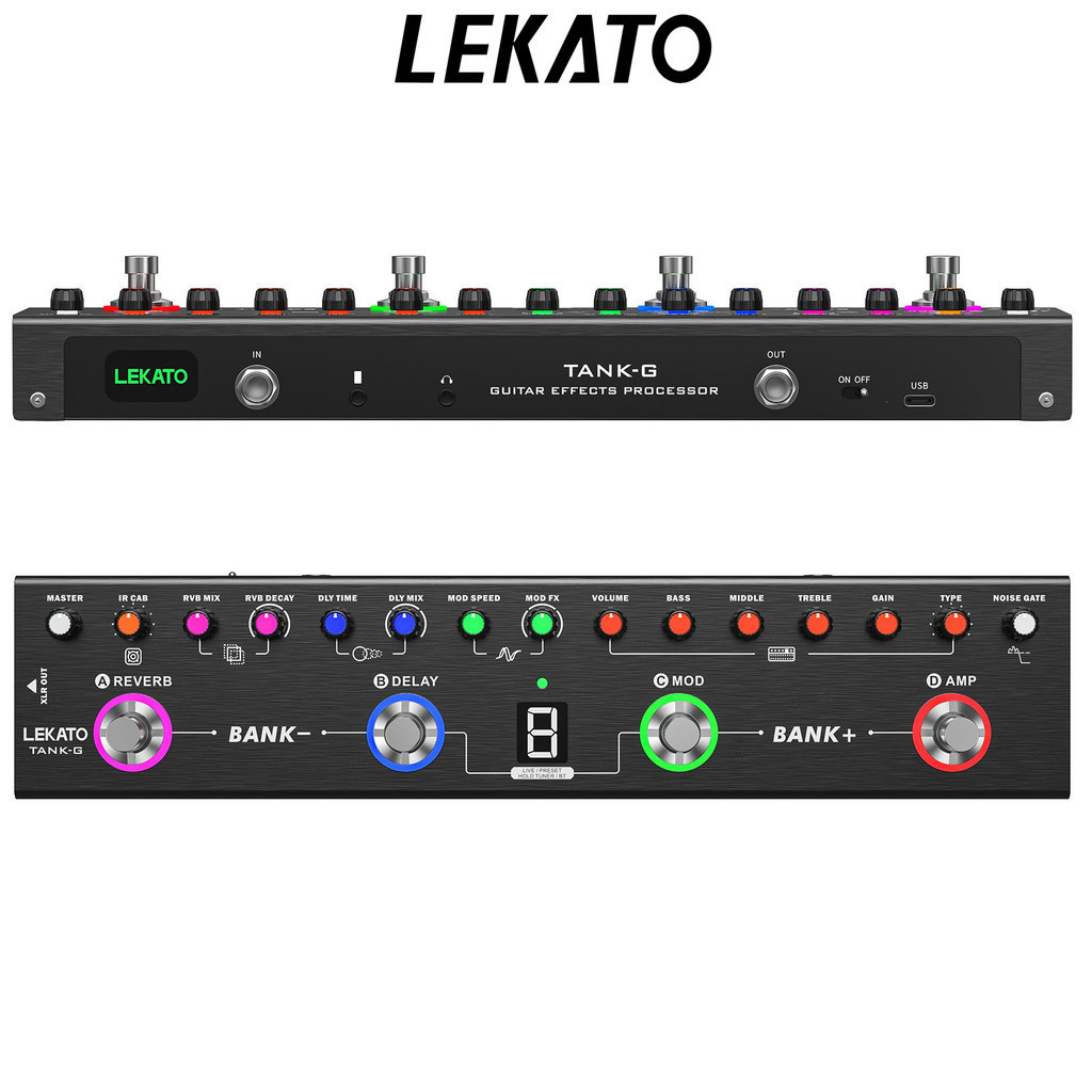 LEKATO Tank-G Pedal Gitar Multi Efek Pedal Efek Gitar dengan 36 Preset yang Dapat Diedit 4 Modul Amp