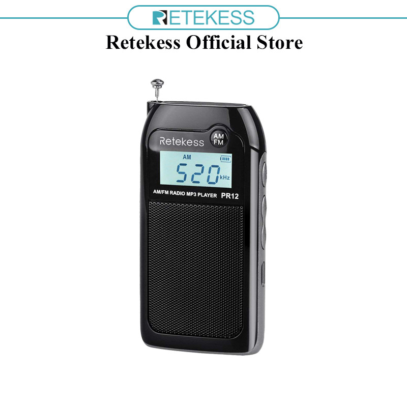 RETEKESS PR12 Mini AM FM Radio dengan Speaker Radio DSP Pribadi Mendukung Kartu TF dan Baterai Isi U