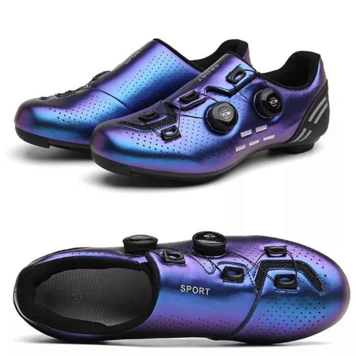 Mtb Sport Sepatu Sepeda Multi Cleat Roadbike Mtb Sepatu Gowes Cleat Biru