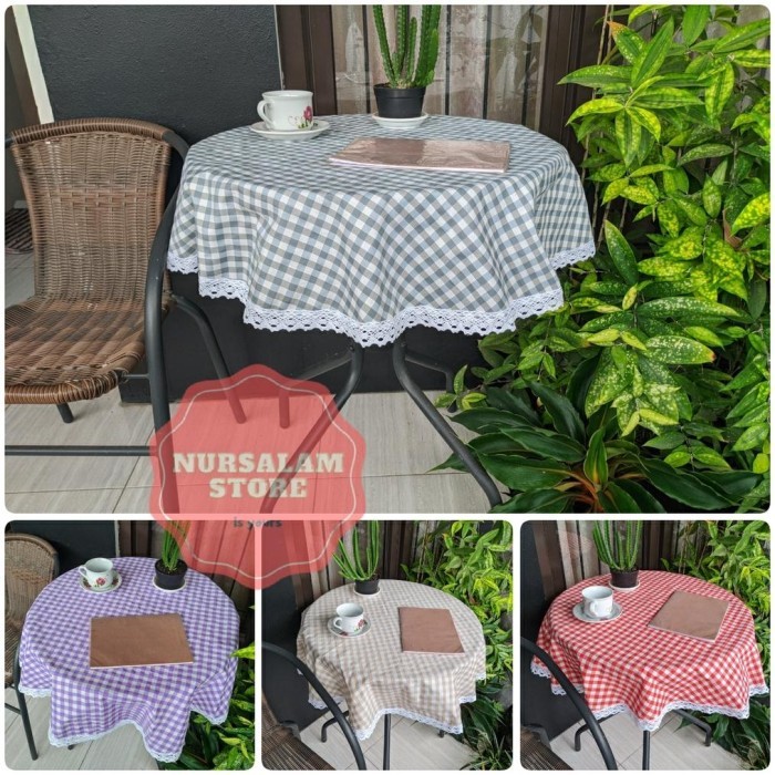 SENSASI BARU NEW STOK TAPLAK MEJA BULAT RENDA RAJUT ESTETIK KEKINIAN MOTIF KAIN SKR4