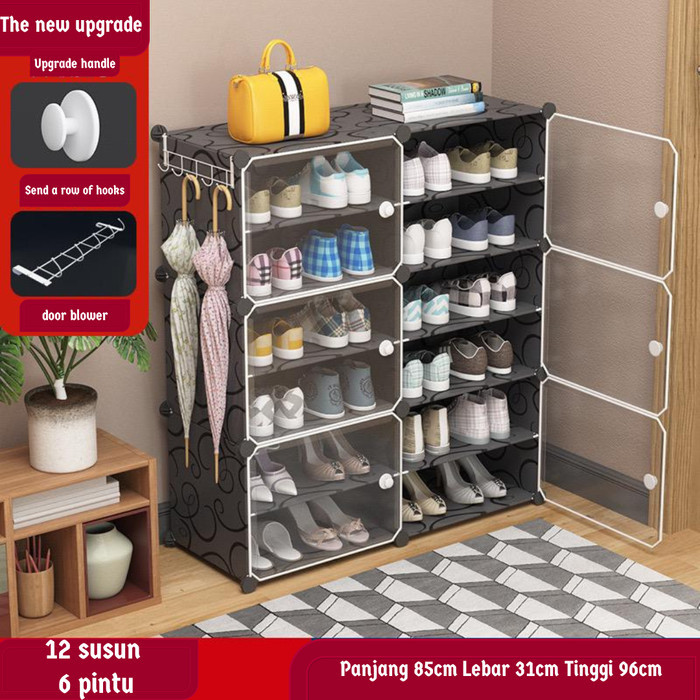 Rak Sepatu Diy Rak Sepatu Plastik 12 Susun 6 Pintu Rak Serbaguna Diy