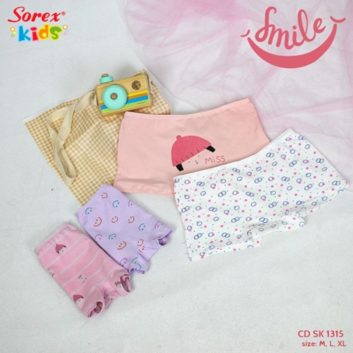 12 Pcs - CD BOXER ANAK PEREMPUAN SOREX KIDS 1315 BAHAN KATUN 2-9 TH