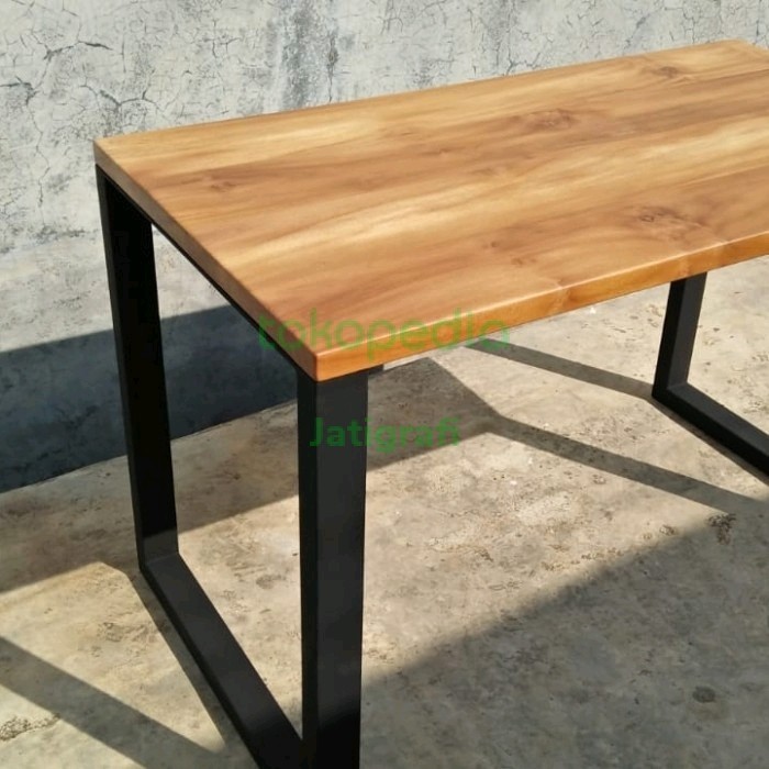Meja Belajar Meja Kerja Meja Komputer Kayu Jati Kaki Besi Hollow