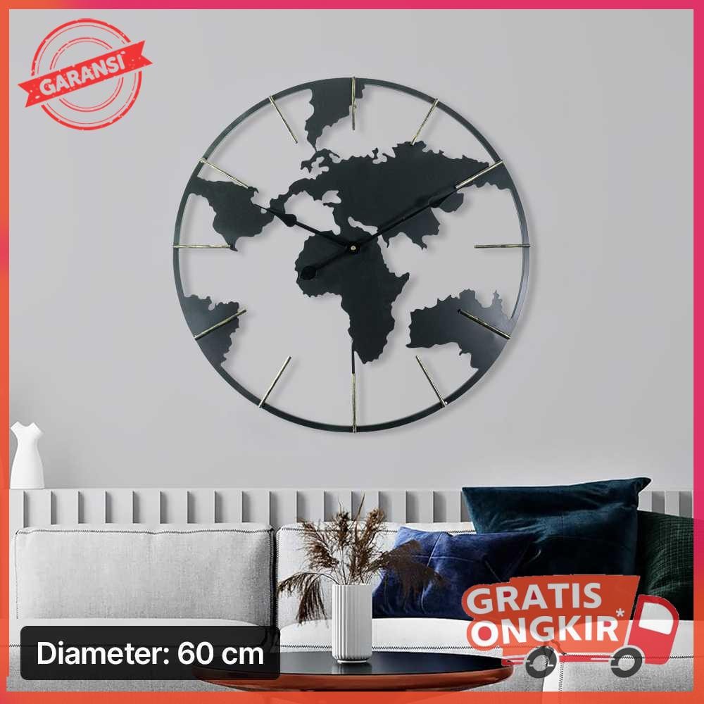 Jam Dinding Besar Globe Design Iron Silent Movement 60cm - OG-55