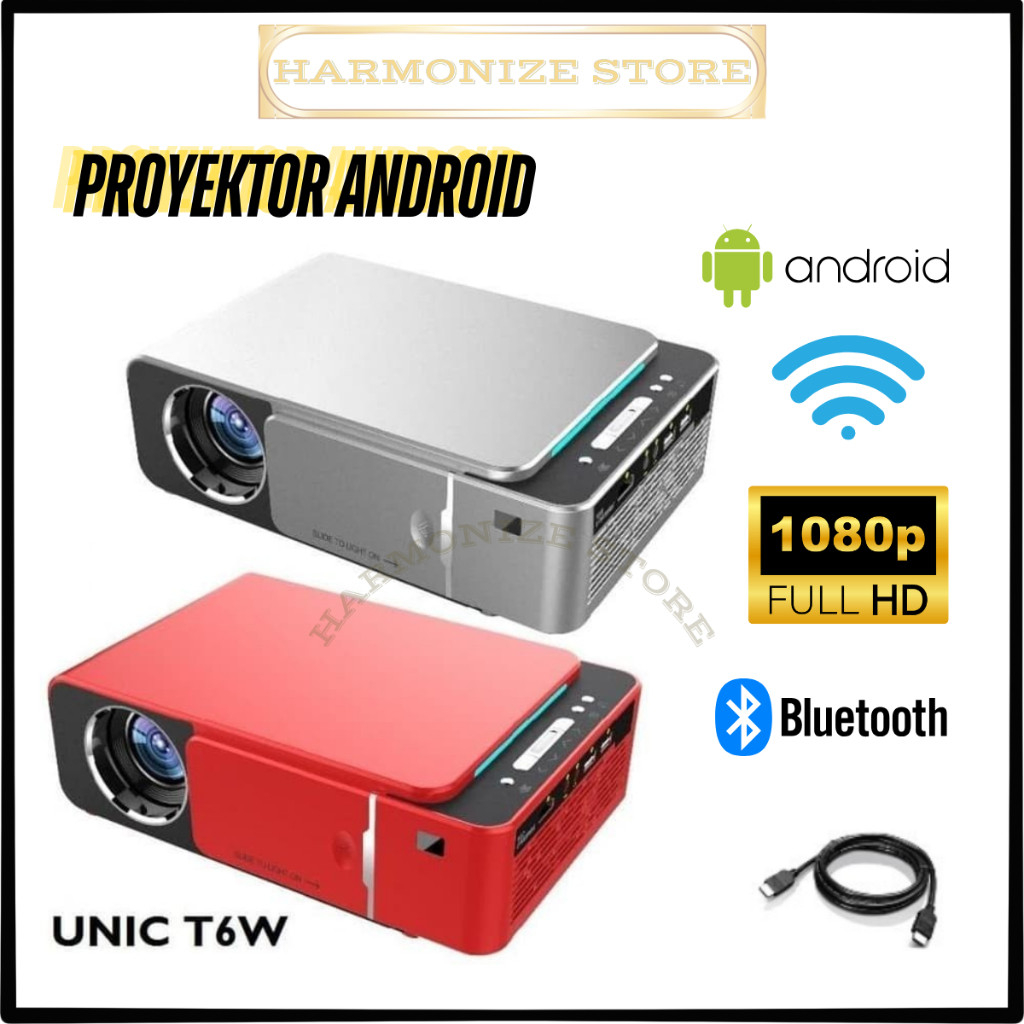 Ni Proyetor T6W Projector Android 9.1 Hd 3 Lumen