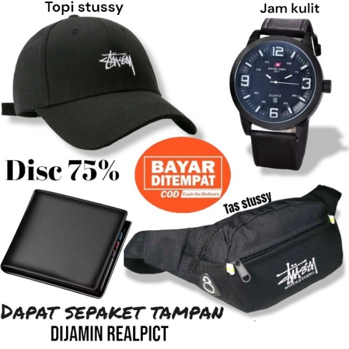 

TERLARIS PAKET 4 IN 1 STUUSSY - TAS SALEMPANG KORDURA STTUSSY FREE JAM KULIT ANALOG S.A FREE DOMPET