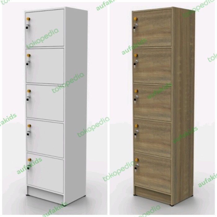 LOKER KAYU RAK LEMARI SERBAGUNA TINGKAT 5 SUSUN PUTIH