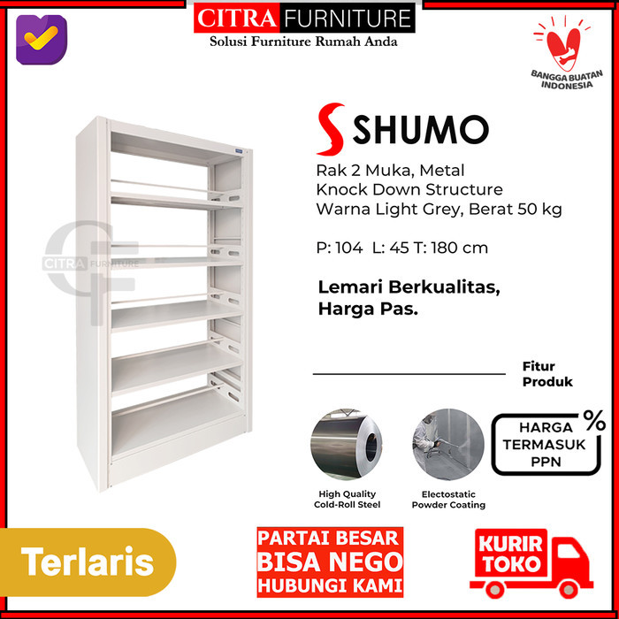 SHUMO LEMARI BESI RAK BUKU PERPUSTAKAAN SEKOLAH 2 MUKA