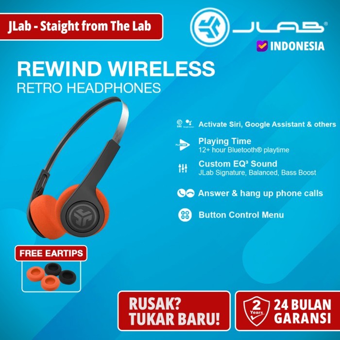 Jlab Rewind Wireless Retro Headset Headphone Earphone Mic Bluetooth