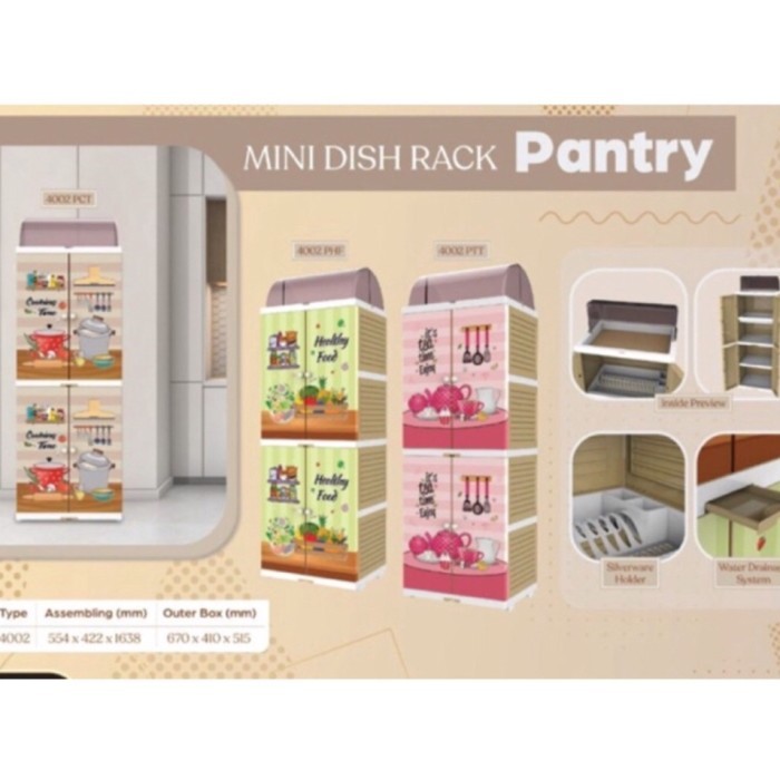 Rak Piring Plastik Naiba 4002 / Lemari Piring 4 Susun Naiba 4002