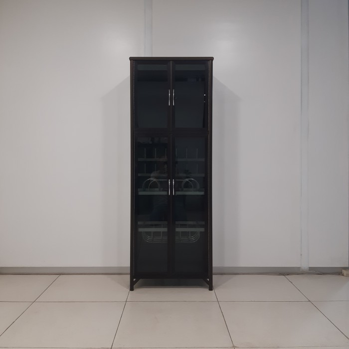 Lemari Rak Piring 'Super' Aluminium Coklat & Kaca Riben 2 Pintu 60 Cm