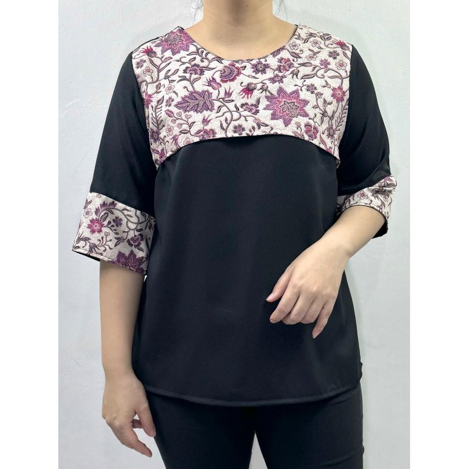 Lvl - Blouse Batik Lesna Atasan Jumbo Wanita Blus Model Baru Kombinasi Batik Baju Kasual Kerja