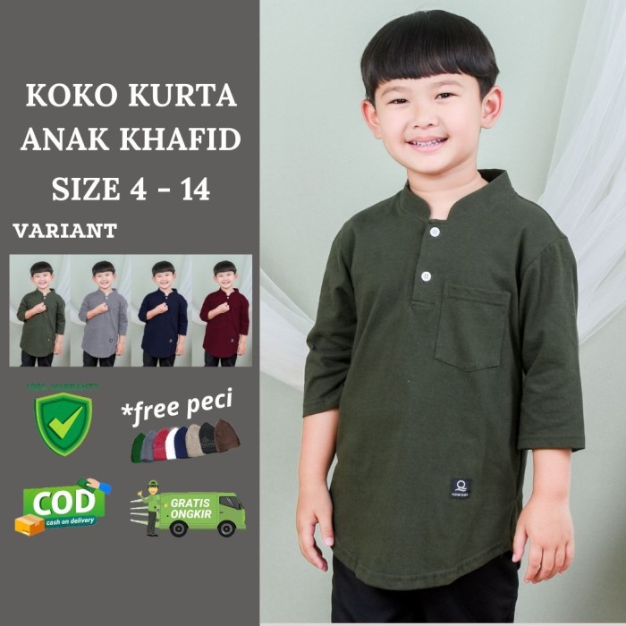 KOKO ANAK 4 SD 14 TANGGUNG/KAOS KURTA 3/4 BAJU MUSLIM ANAK KHAFID KIDS