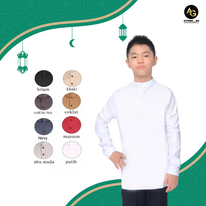 BAJU KOKO LENGAN PANJANG MUSLIM ANAK LAKI LAKI USIA 8-13 TAHUN PUTIH